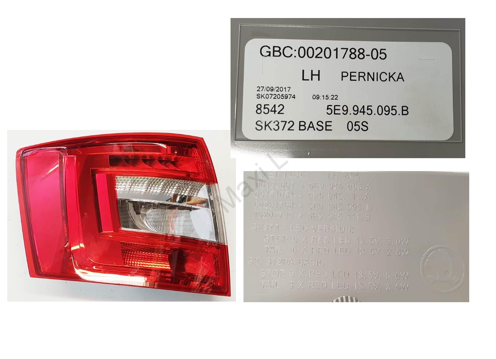Zadní skupinová svítilna levá LED Škoda Octavia III combi facelift 5E9945111B 